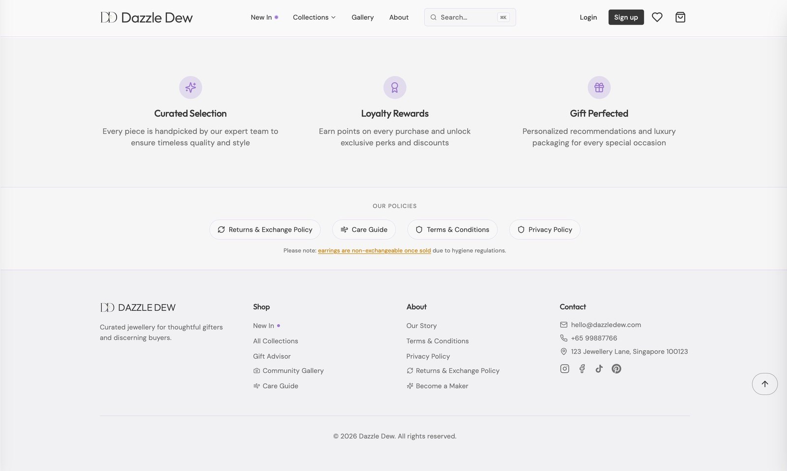 After: policy renamed to Returns & Exchange Policy in the footer