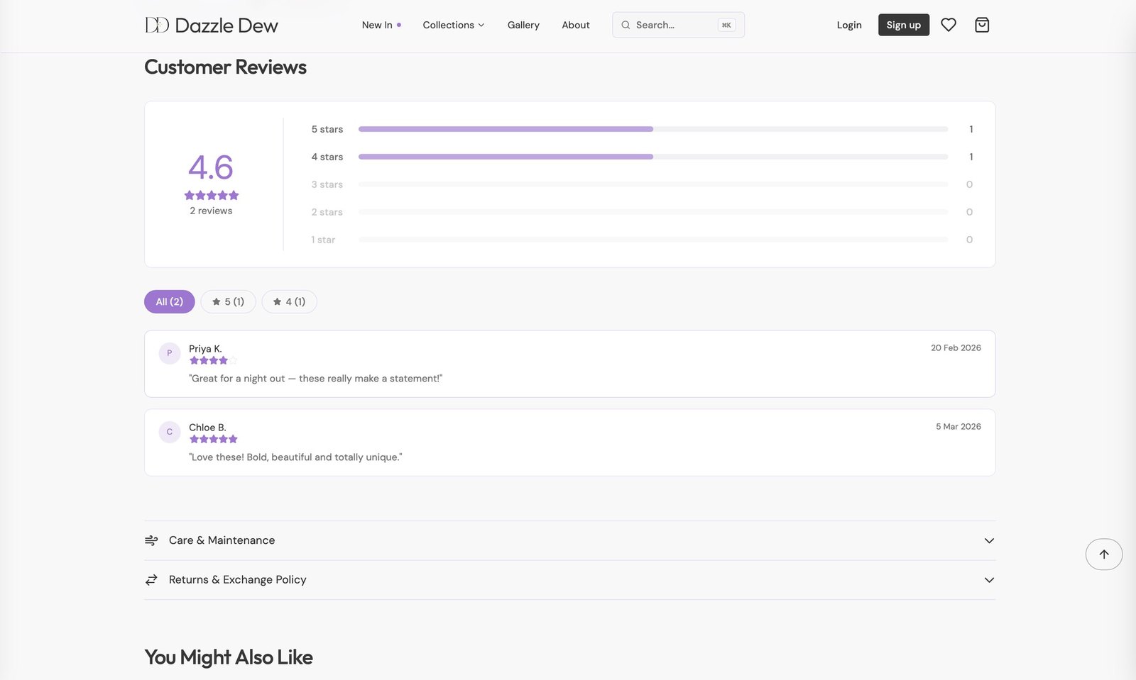 After: Returns & Exchange Policy in the product details