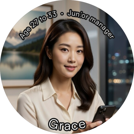 Grace, age 27 to 33, junior manager