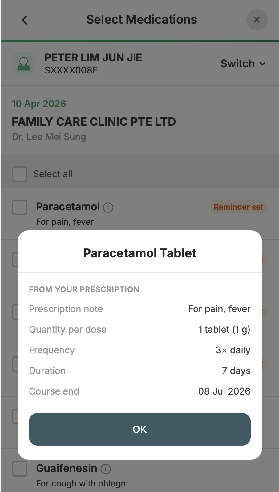 Paracetamol details pulled from the prescription