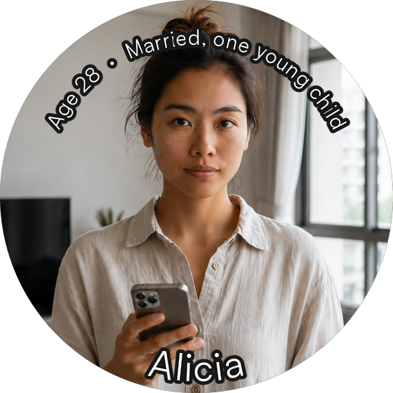 Alicia, age 28, married with one young child